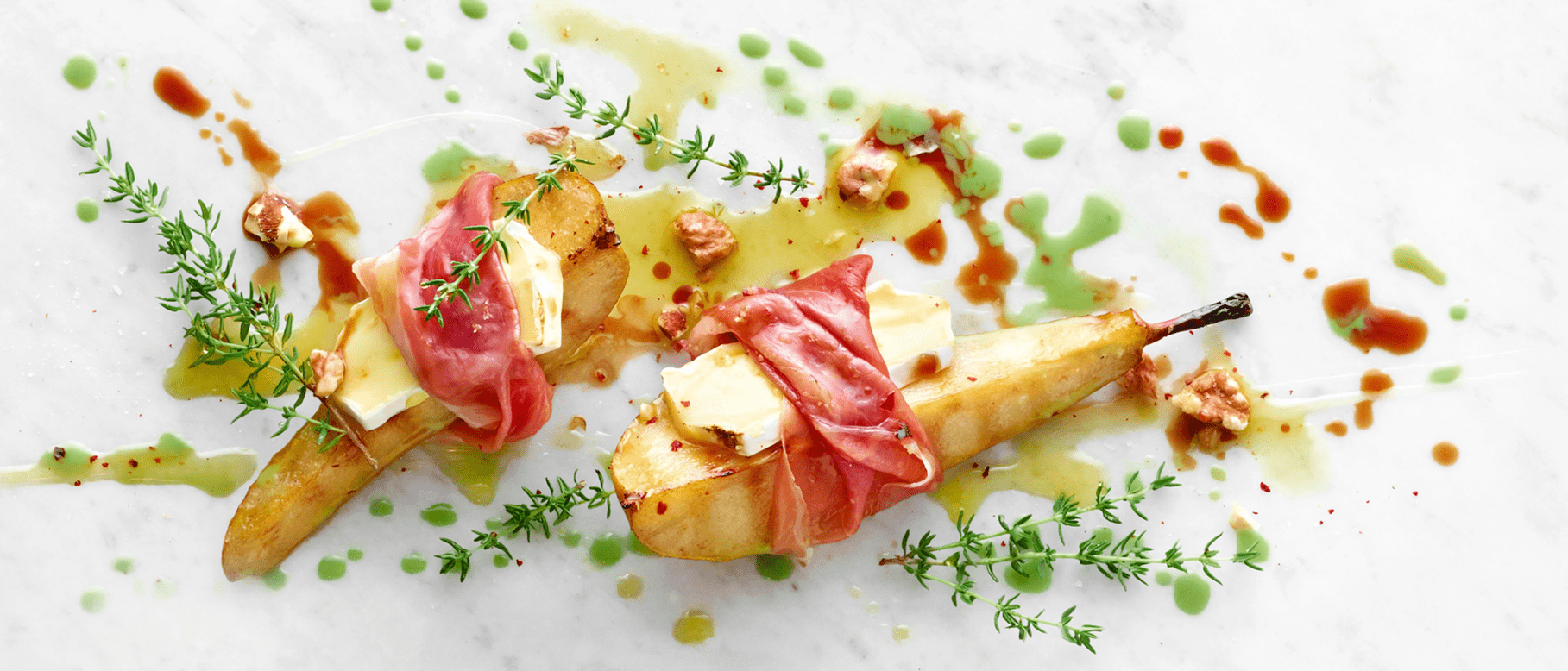 Geroosterde peren met parmaham en brie